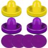 ONE250 Air Hockey Pushers and Purple Air Hockey Pucks, Goal Handles Paddles Replacement Accessories for Game Tables (4 Striker, 4 Puck Pack) (Purple & Yellow) view 1