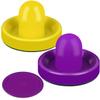 ONE250 Air Hockey Pushers and Purple Air Hockey Pucks, Goal Handles Paddles Replacement Accessories for Game Tables (4 Striker, 4 Puck Pack) (Purple & Yellow) view 3