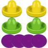 Air Hockey Pushers and Purple Air Hockey Pucks, Goal Handles Paddles Replacement Accessories for Game Tables (4 Striker, 4 Puck Pack) (Yellow & Green) view 1