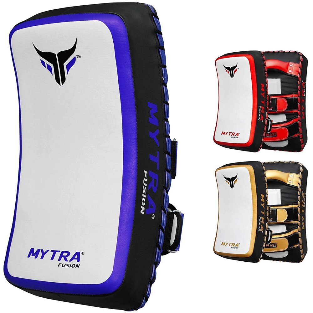 Mytra Fusion Thai pad Kick Shield MMA Kickboxing Muay Thai Training pad arm pad Strike Shield (White Blue, Pair)