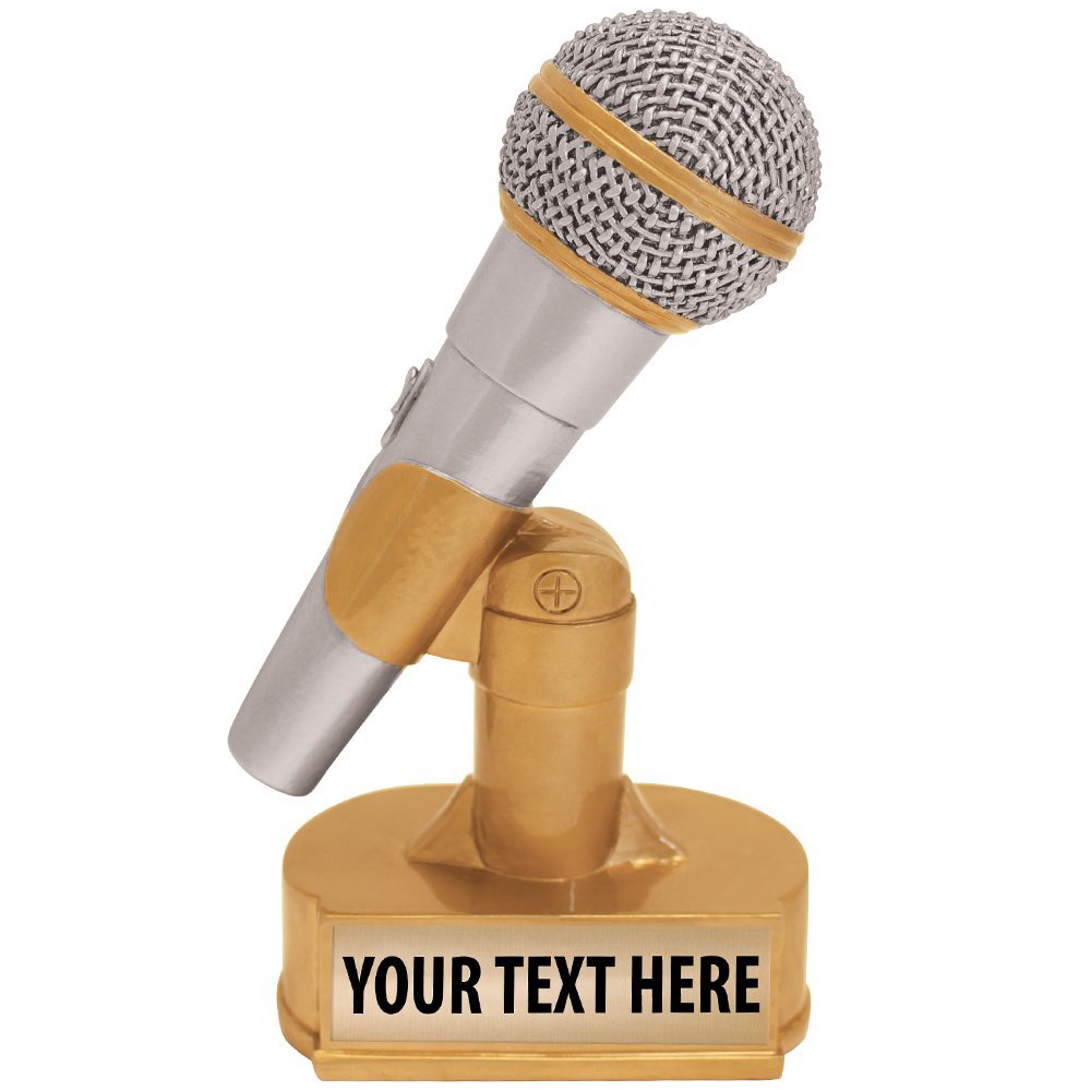 Crown Awards Hand Painted Microphone Gold Sculpture- Great for Singing, Music, Karaoke, DJ's, Radio Prime