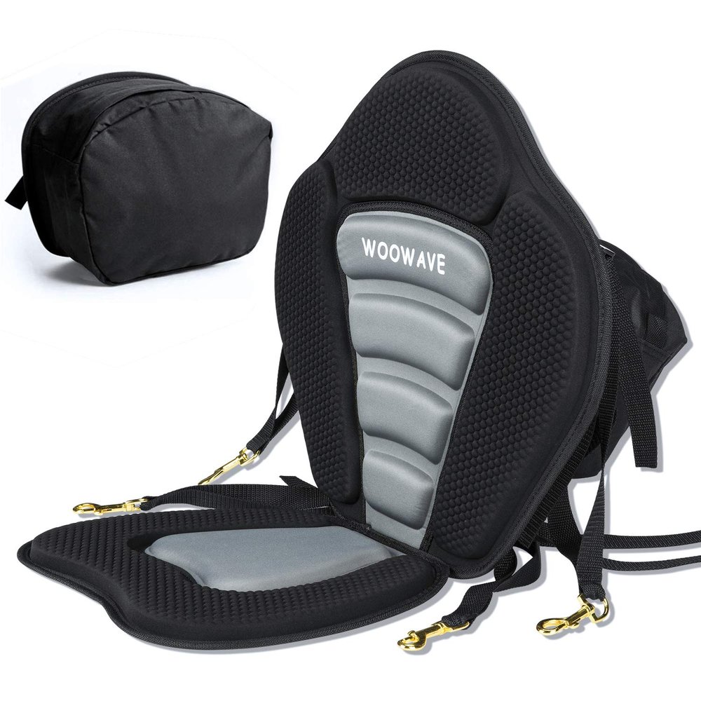WOOWAVE Kayak Seat Padded Deluxe Paddleboard Seat Adjustable Boat Seat Cushioned Fishing Seats High Back Comfortable Backrest Support with Detachable Back Storage Bag for Universal Sit