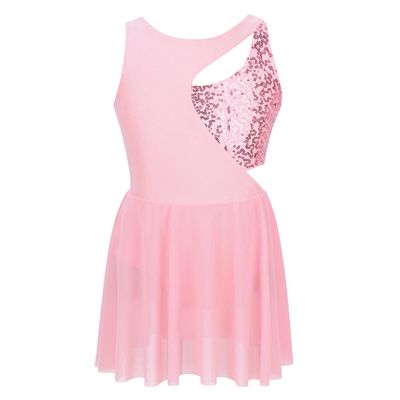 Freebily Girls Sequin Lyrical Ballet Latin Dance Dress Sleeveless Figure Ice Skating Dress Gymnastics Leotard Skirt Costume (Pink, 6)