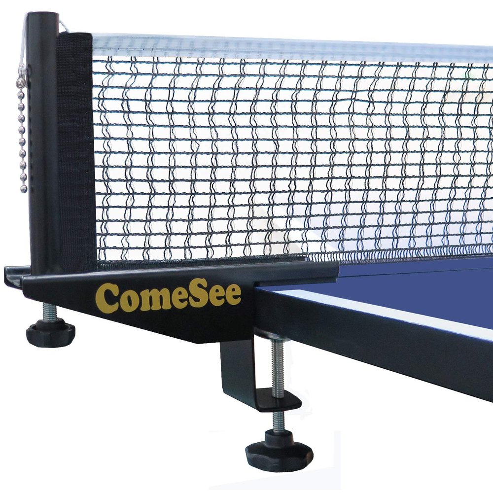 Comesee Professional Table Tennis Ping Pong Net Post Set Strength Screw Clamp with Net Clip Insert, 1.5 Inch Width Grip Holder, Tension and Height Adjustable Easy Set Up (Black)