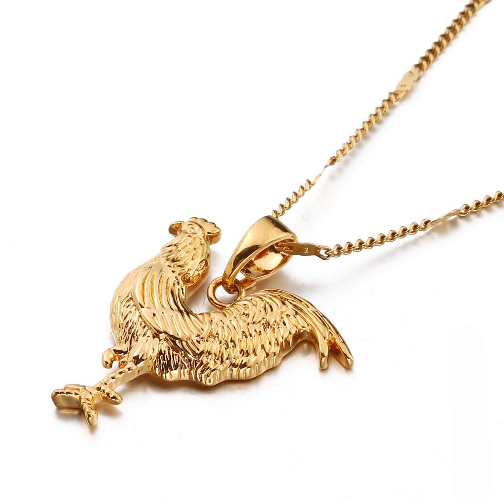 24k Gold Plated Animal Rooster Chicken Pendant Necklace Jewelry