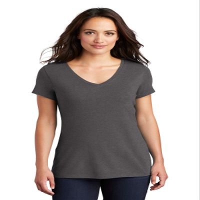 District Women's Perfect Tri V-Neck Tee. DM1350L S Heathered Charcoal