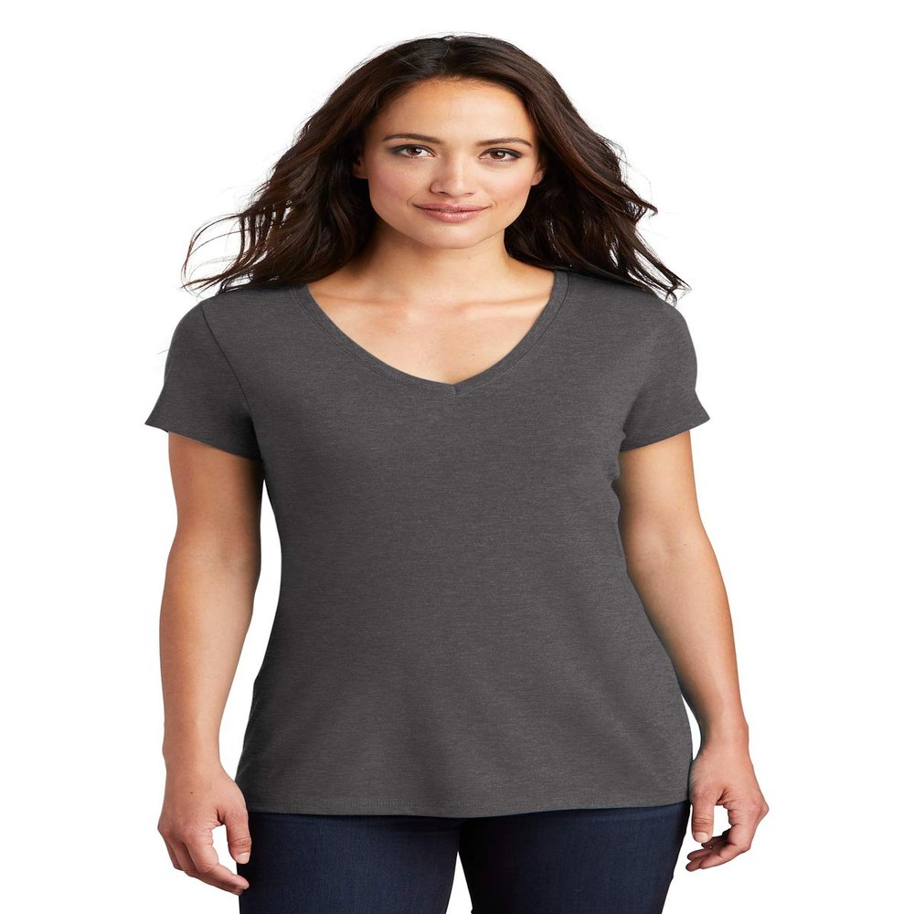 District Women's Perfect Tri V-Neck Tee. DM1350L S Heathered Charcoal