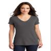 District Women's Perfect Tri V-Neck Tee. DM1350L S Heathered Charcoal view 1
