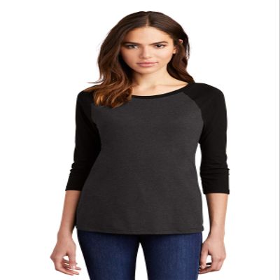 District Women's Perfect Tri 3/4-Sleeve Raglan. DM136L XXL Black/ Black Frost