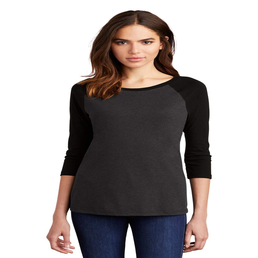 District Women's Perfect Tri 3/4-Sleeve Raglan. DM136L XXL Black/ Black Frost