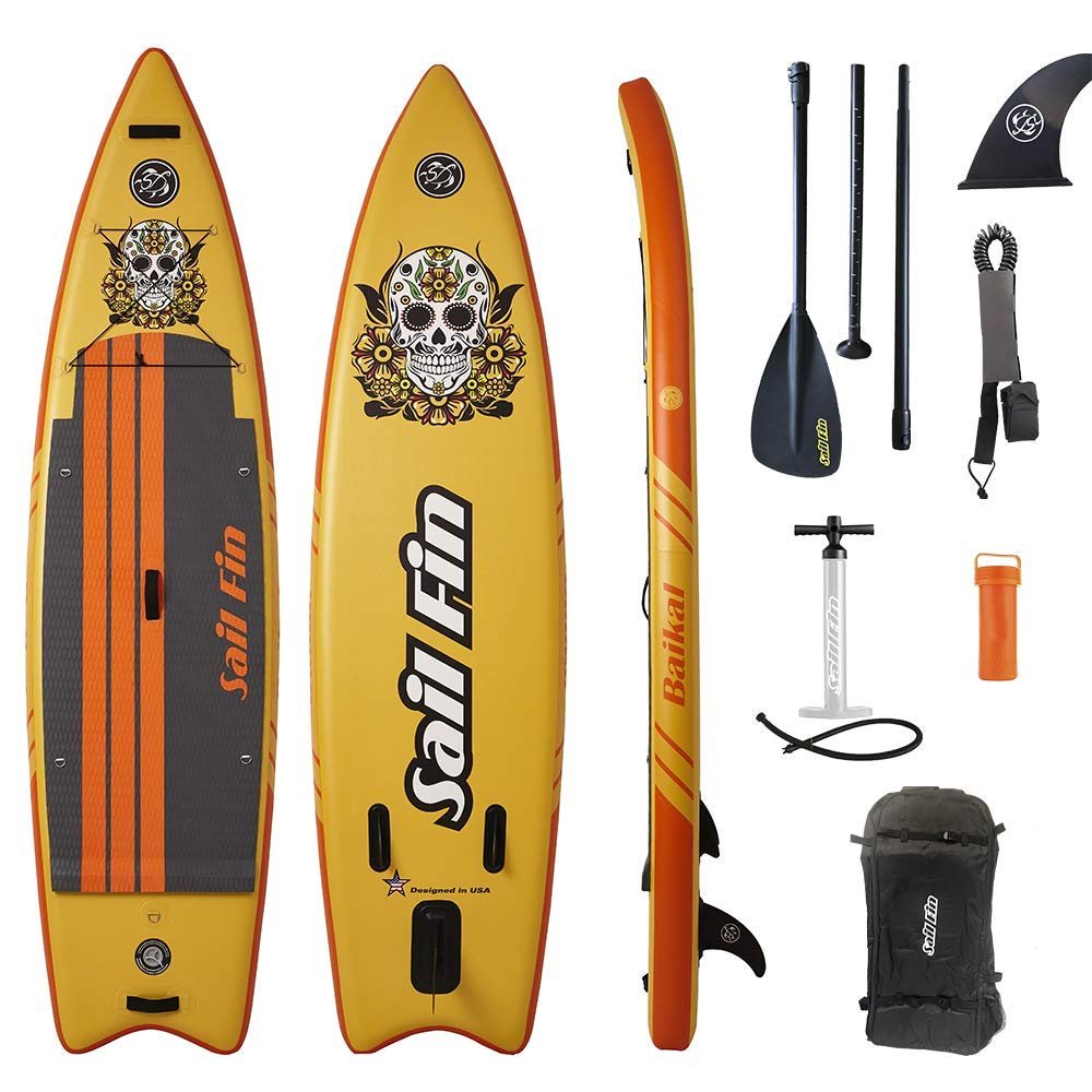 Sail Fin Baikal Inflatable Stand-Up Paddle Board Double Layer, 10' 6" Long, 32" Wide, 6" Thick - Durable and Lighweight, Includes: Dual Action Pump, Backpack, Leash and Paddle