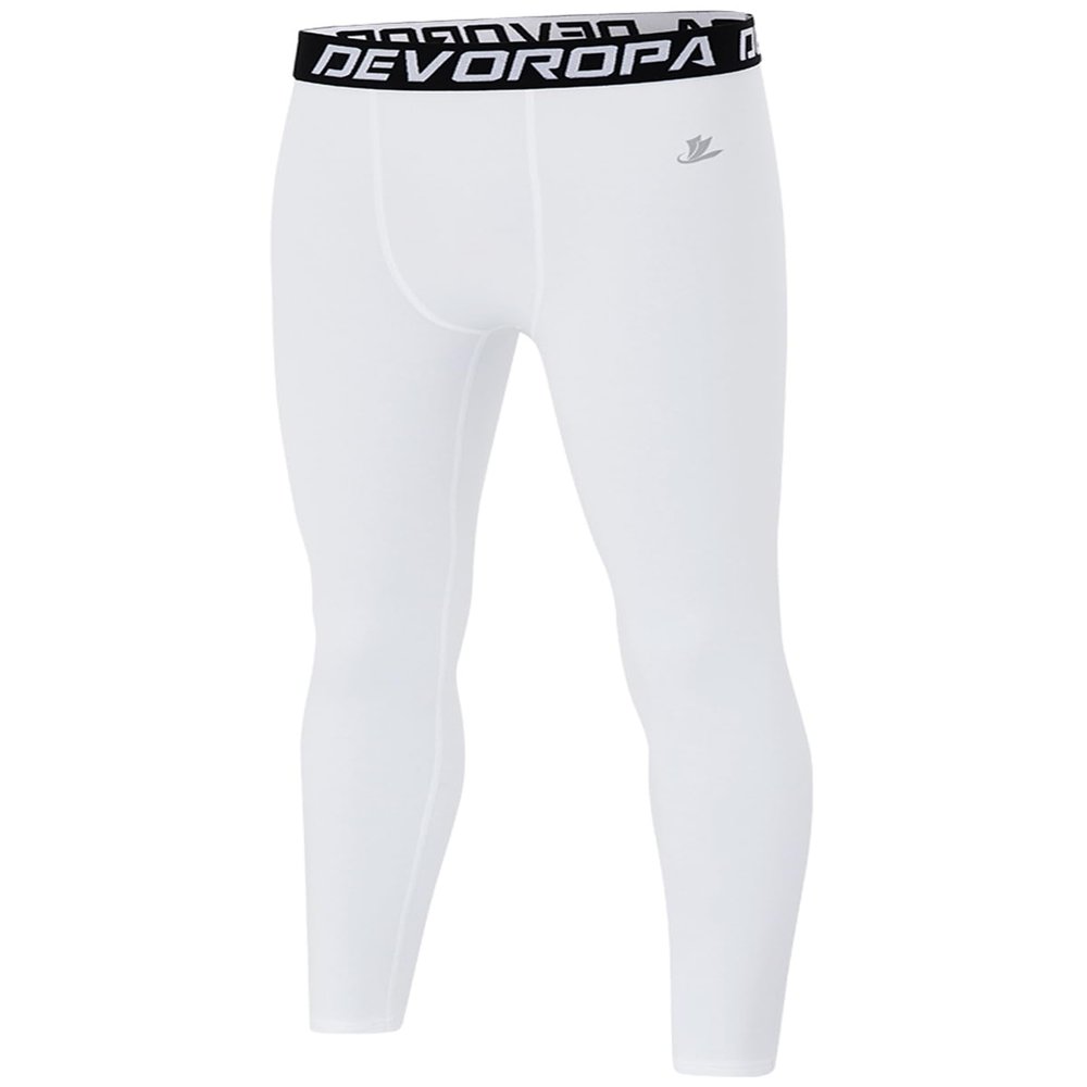 DEVOROPA Boys Leggings Quick Dry Youth Compression Pants Sports Tights Basketball Base Layer White L