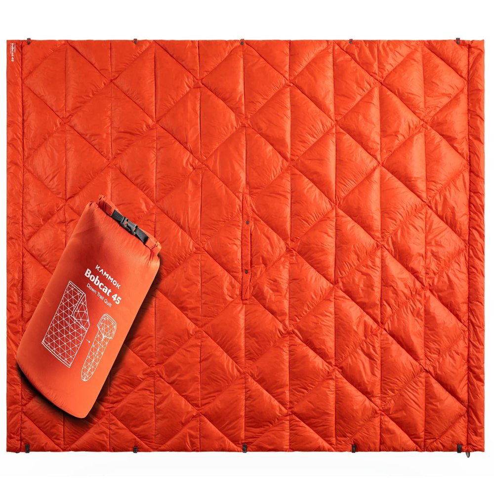 KAMMOK Bobcat 45F - Down Trail Quilt, Water Resistant, Durable, Compact and Packable, Indoor/Outdoor Camp Blanket (84 in  54 in) - Ember Orange