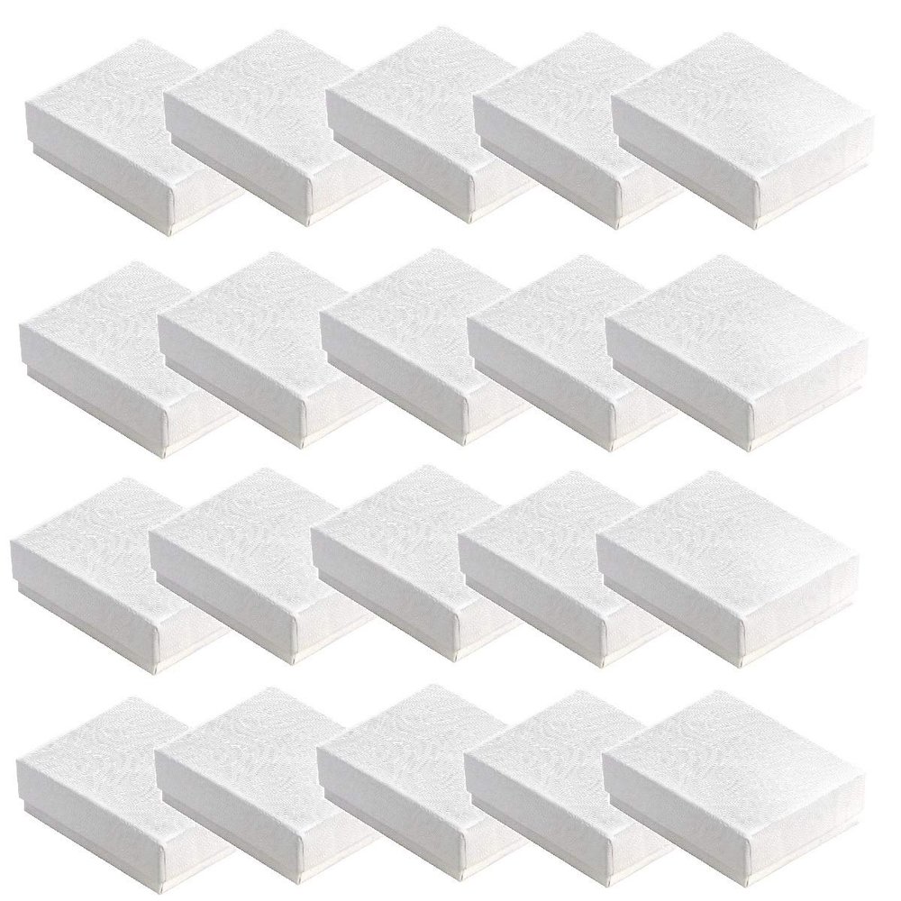 888 Display - Pack of 50 Boxes of 2 1/8" x 1 5/8" x 3/4" H White Textured Cotton Filled Jewelry Boxes