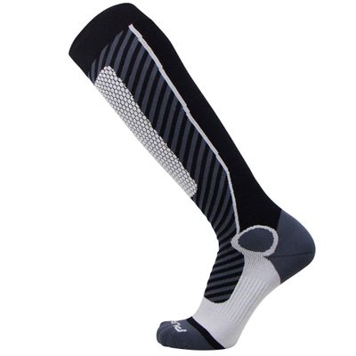 Pure Athlete Ski Socks for Men and Women  Striped Warm Merino Wool Skiing, Snowboard Winter Sock  Midweight, Shin Padding (XL, Black/Grey/Ivory)