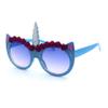 SA106 Girls Child Size Flower Trim Unicorn Kitty Ear Plastic Round Sunglasses All Blue view 2