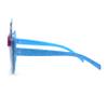 SA106 Girls Child Size Flower Trim Unicorn Kitty Ear Plastic Round Sunglasses All Blue view 3