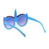 SA106 Girls Child Size Flower Trim Unicorn Kitty Ear Plastic Round Sunglasses All Blue view 4