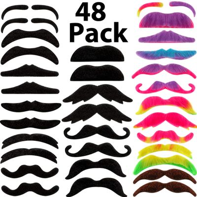 HESTYA 48 Pieces Fake Mustaches Mardi Gras Self Adhesive Novelty Fake Beard Stickers French Pirate Detective Stick on Mustache Stickers Carnival Mexican Party Supplies