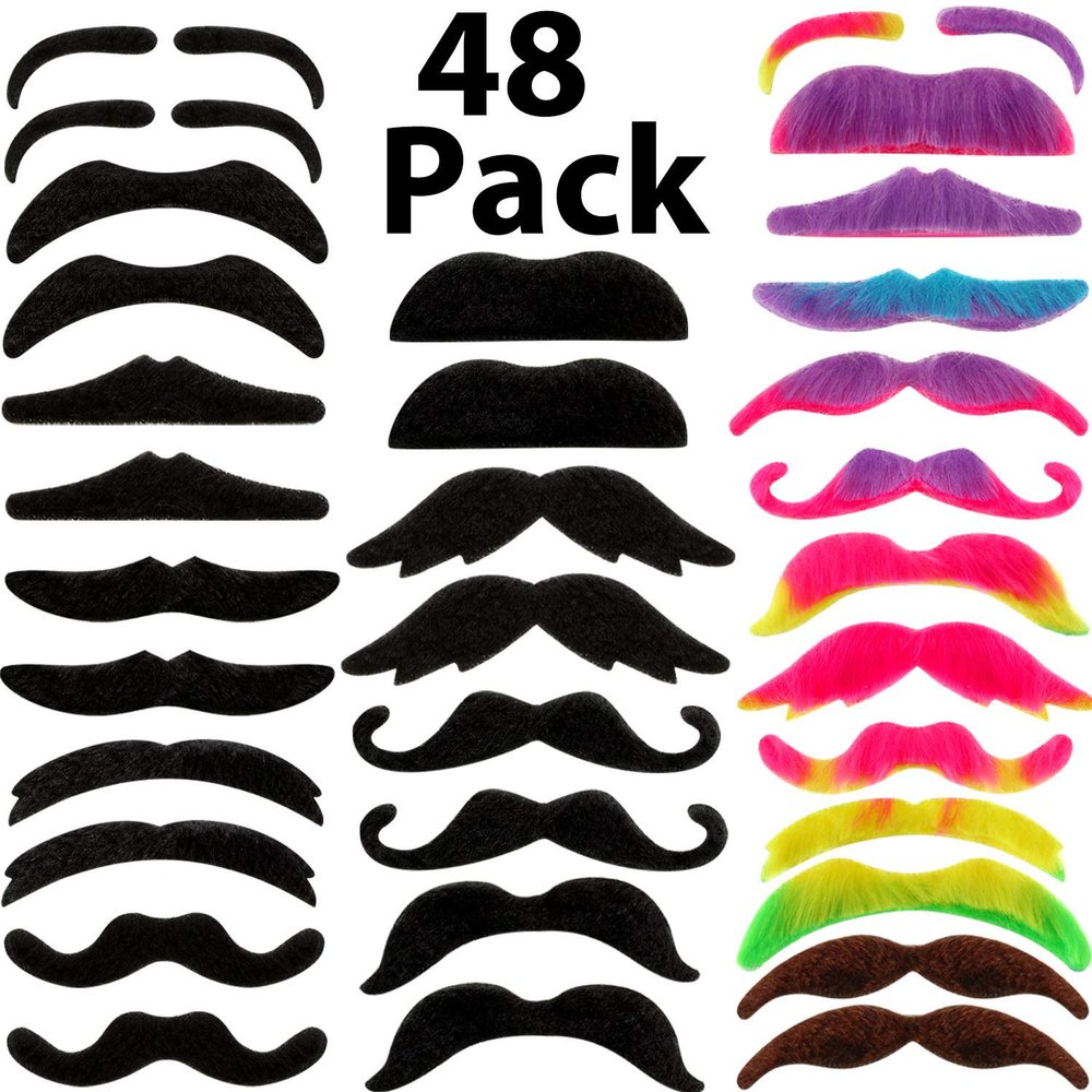 HESTYA 48 Pieces Fake Mustaches Mardi Gras Self Adhesive Novelty Fake Beard Stickers French Pirate Detective Stick on Mustache Stickers Carnival Mexican Party Supplies