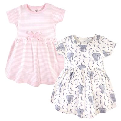 Touched by Nature baby girls Organic Cotton Short-sleeve and Long-sleeve Dresses Casual Dress, Toddler Pink Elephant Short Sleeve, 3T US