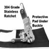 CustomTieDowns 1.5 Inch x 10 Foot Stainless Steel Ratchet Strap, Protective Pad Under Buckle, Stainless Steel Carabiner Clip with Grommet On Both Ends (not Removable). (White) view 3
