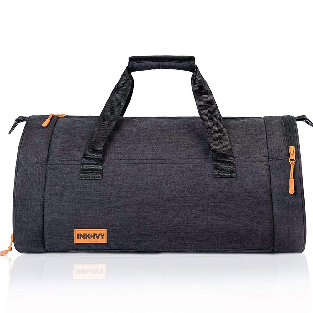 Ink+Ivy ROCK YOUR LIFE All-in-One Gym Bag  Travel Bag  Camping Bag  Superior Anti-Stench, Water Resistant, 600D Tear-Proof Polyester Protection and Separate Shoe Compartment  Black (LAF05-814)