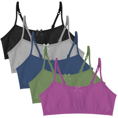 Popular Cotton Girls Training Bra - Crop Cami Training Bras for Girls w Adjustable Straps. Bra Pack 5 PK Darks 7/8