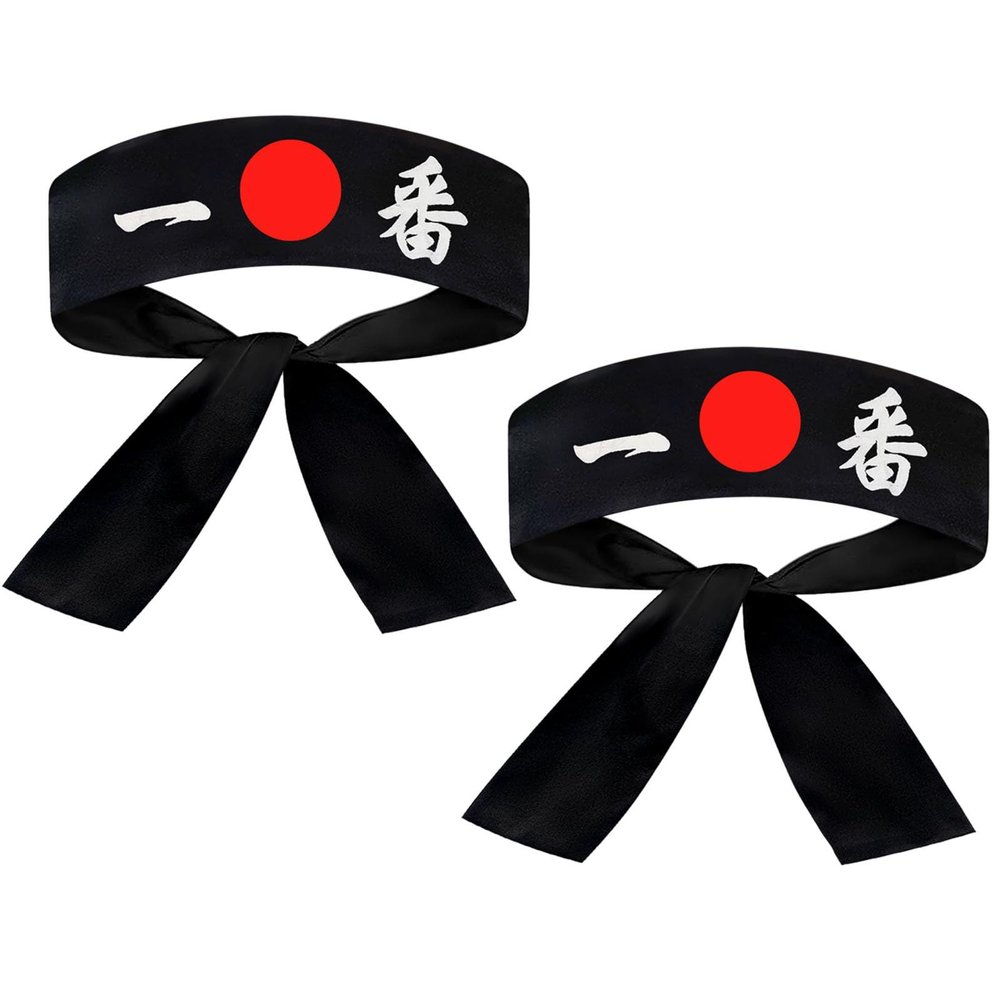 Sunrise Kitchen Supply Japanese Sushi Chef Hachimaki Karate Headband 2 Piece (Black Number One)
