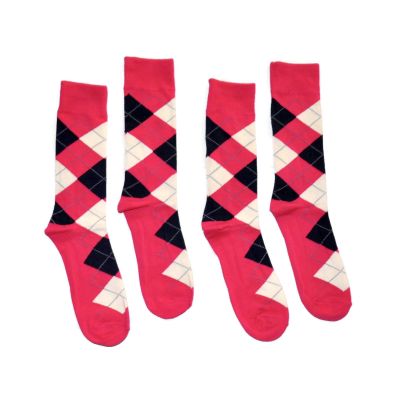 Bop Classy Men's Dress Crew Socks Argyle Pattern 2 Pair Set - Premium Cotton (PR (Fuchsia))