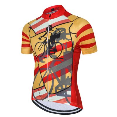 Weimostar Cycling Jersey Men Short Sleeve Road Bike Shirt Riding Tops Outdoor MTB Bicycle Clothing Yellow Red Size M