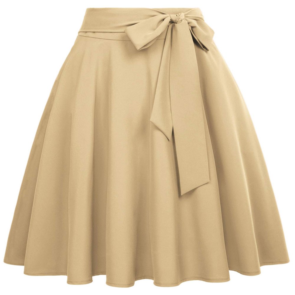 Ladies Aline Street Skirts High Waisted Swing Skirt Khaki Skirt with Pockets, M
