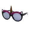 SA106 Girls Child Size Flower Trim Unicorn Kitty Ear Plastic Round Sunglasses Black Smoke view 2