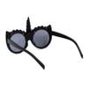 SA106 Girls Child Size Flower Trim Unicorn Kitty Ear Plastic Round Sunglasses Black Smoke view 4