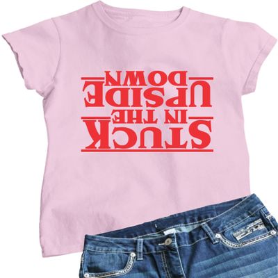 Medium Pink Women Stuck in The Upside Down T-Shirt