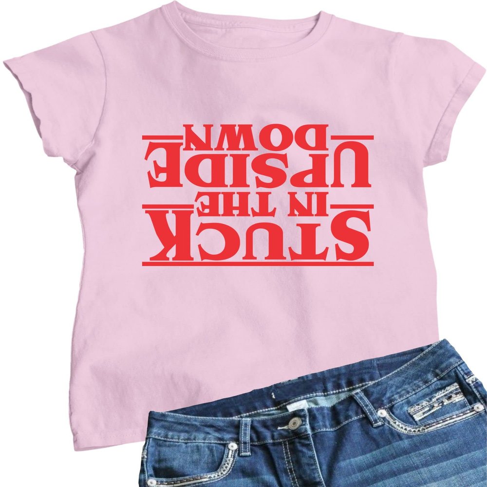 Medium Pink Women Stuck in The Upside Down T-Shirt
