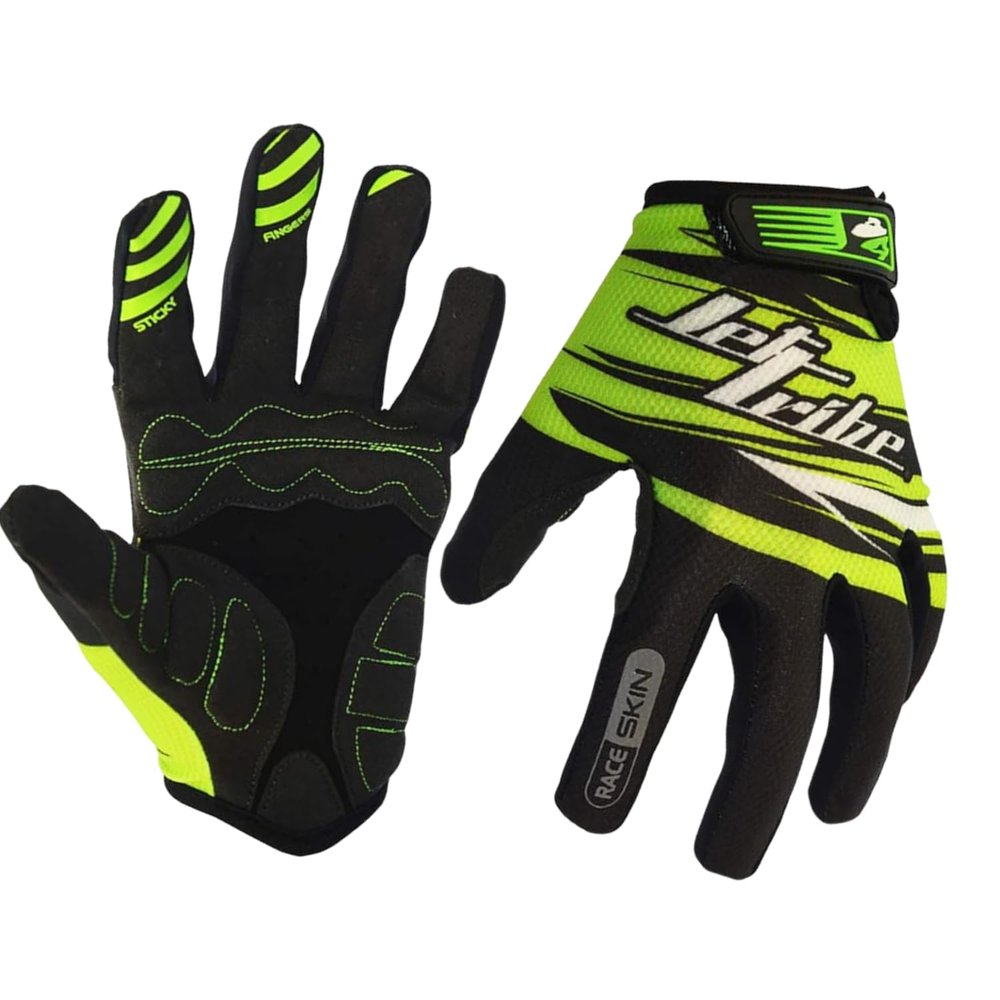 Jettribe Race Skin PWC Recreation Gloves - Silicone Throttle Grip for Non-Slip Handling and Durable Woven Lycra Men Women Youth - 4-Way Stretch with Quick Drying - Green (X-Large)