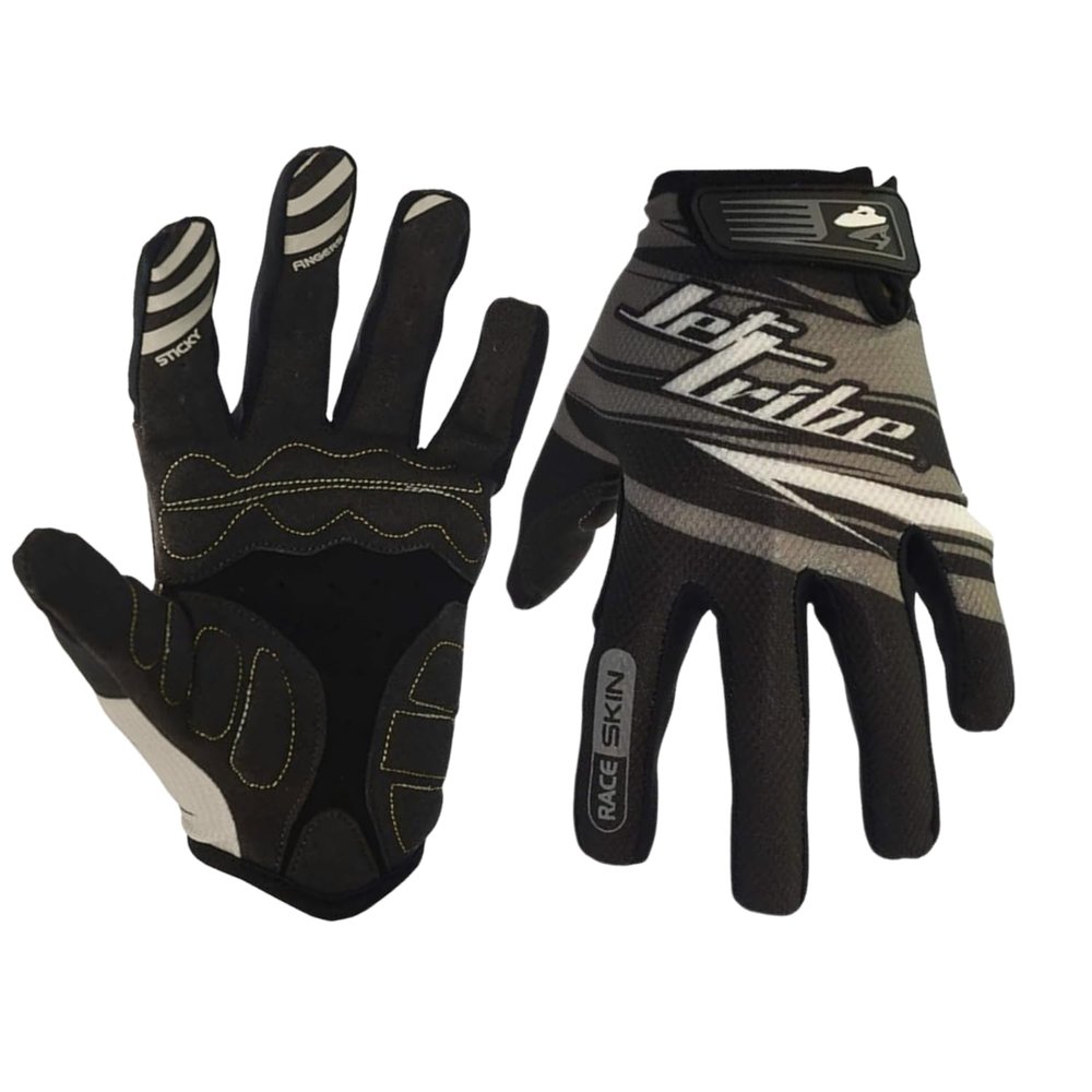 Jettribe Race Skin PWC Recreation Gloves - Silicone Throttle Grip for Non-Slip Handling and Durable Woven Lycra Men Women Youth - 4-Way Stretch with Quick Drying - Grey (Small)