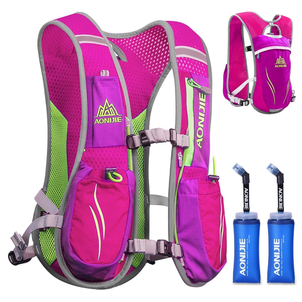 TRIWONDER Running Vest for Women Pink Hydration Backpack Water Pack 5.5L Lightweight Runner Marathon Trail Hiking Cycling (Rose Red - with 2 Soft Water Bottles (350ml))