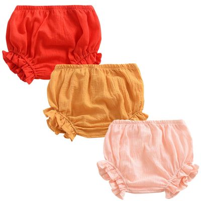 3PC Shorts Set Newborn Baby Girls Boys PP Pants Cotton Linen Blend Cute Floral Bloomer Triangle Shorts (A Red+Yellow+Pink,2-3 Years)