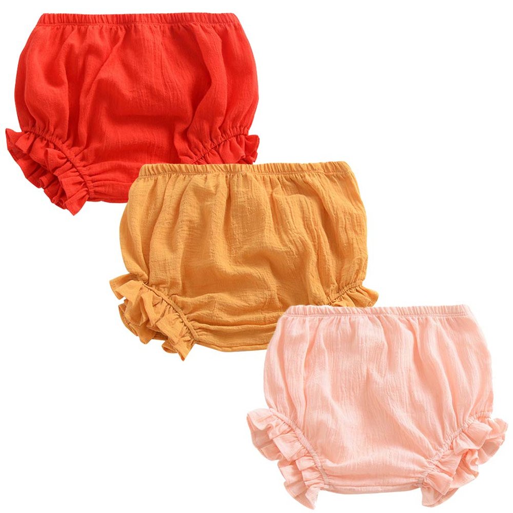 3PC Shorts Set Newborn Baby Girls Boys PP Pants Cotton Linen Blend Cute Floral Bloomer Triangle Shorts (A Red+Yellow+Pink,2-3 Years)