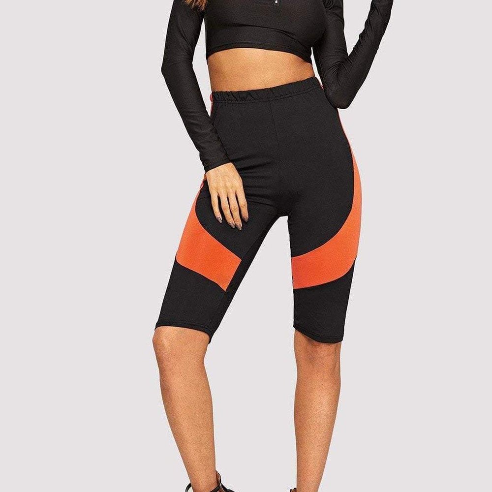 E-Holistic LifeStyle Women's Solid Patchwork Yoga Shorts High Stretch