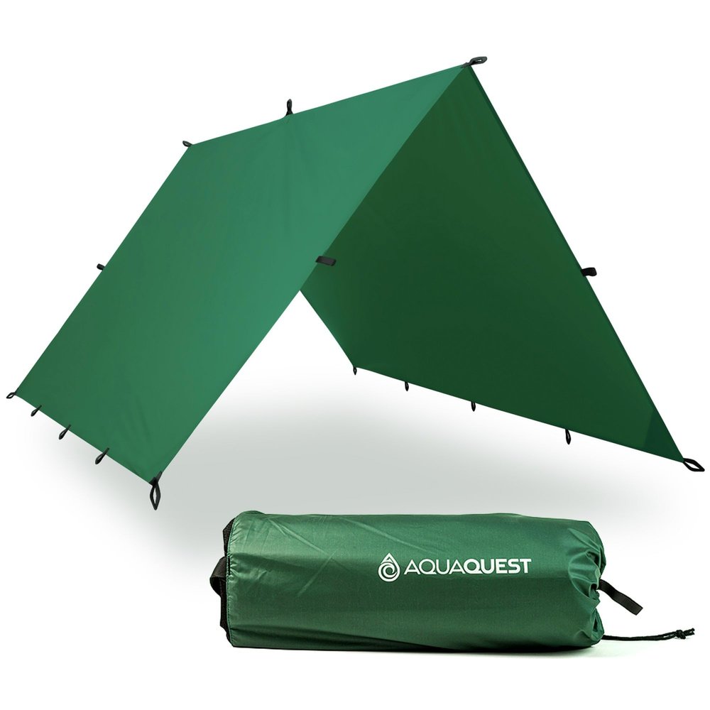 AquaQuest Guide Tarp  Ultralight Waterproof (5,000 mm) SeamTaped 40D Ripstop Rain Fly for Backpacking, Stealth Camping & ThruHiking  1310 Forester Green