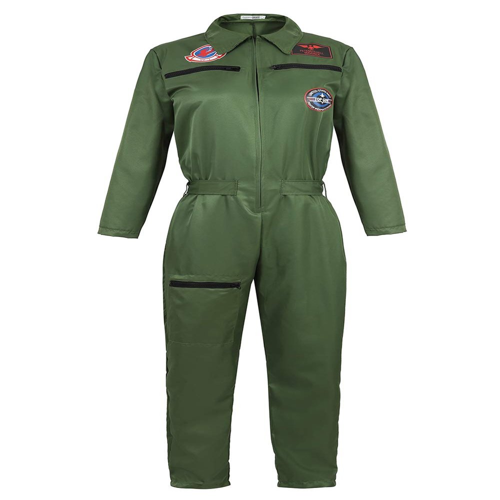 Grebrafan Pilot Costume for Women Military Flight Suit Army Coveralls Jumpsuit (Medium, Green)