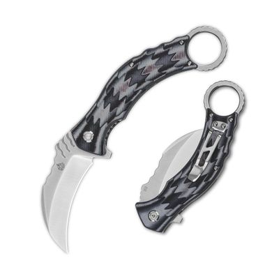 QSP Eagle Folding Pocket Knife, 3.12" D2 Satin Blade EDC Tactical Knife, Black & Gray G10 Handle, Liner Lock, Ceramic Ball Bearings, SS Clip