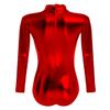 OwlFay Womens Shiny Metallic Bodysuit Gymnastics Ballet Dance Leotard Long Sleeve Mock Neck Jumpsuit Romper Top Ballerina Workout Yoga Tights Unitard One Piece Thong Training Dancewear Costume Red M view 3
