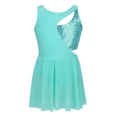 Freebily Girls Sequin Lyrical Ballet Latin Dance Dress Sleeveless Figure Ice Skating Dress Gymnastics Leotard Skirt Costume (Turquoise, 8)