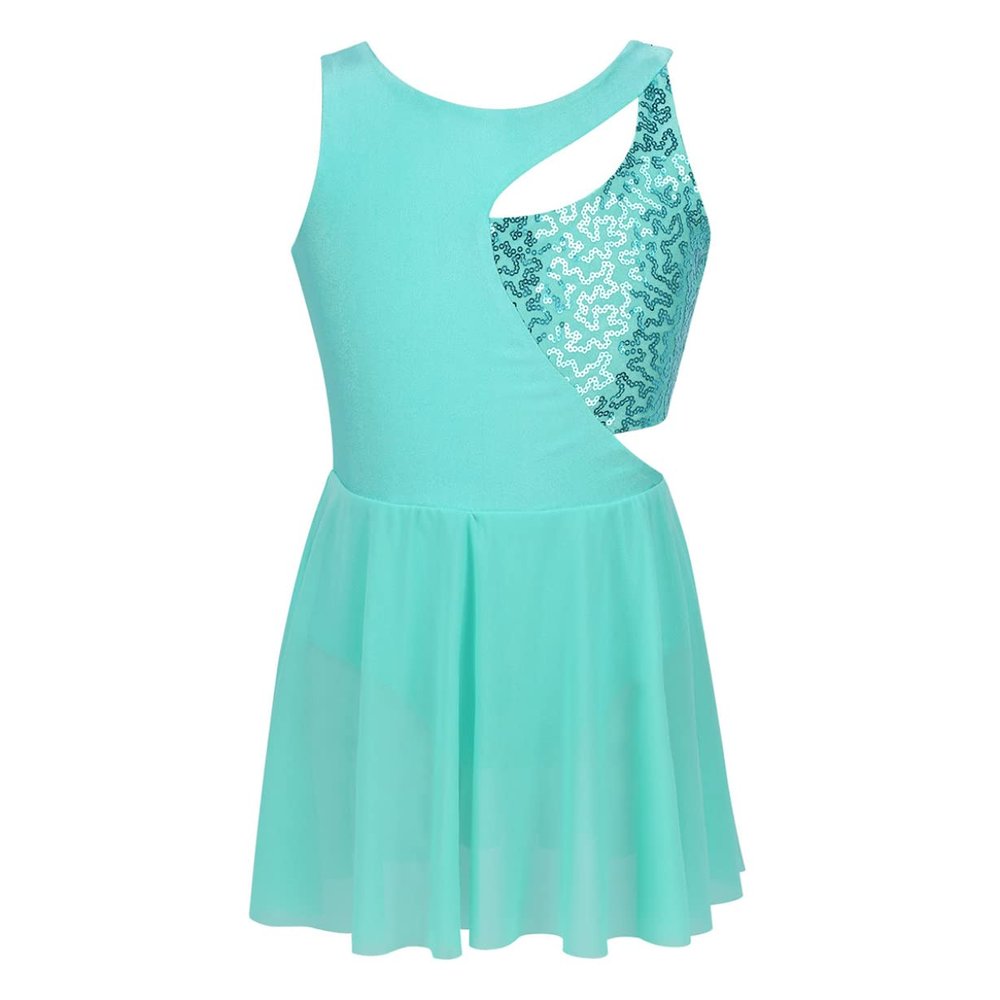 Freebily Girls Sequin Lyrical Ballet Latin Dance Dress Sleeveless Figure Ice Skating Dress Gymnastics Leotard Skirt Costume (Turquoise, 8)