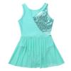 Freebily Girls Sequin Lyrical Ballet Latin Dance Dress Sleeveless Figure Ice Skating Dress Gymnastics Leotard Skirt Costume (Turquoise, 8) view 3