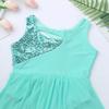 Freebily Girls Sequin Lyrical Ballet Latin Dance Dress Sleeveless Figure Ice Skating Dress Gymnastics Leotard Skirt Costume (Turquoise, 8) view 4